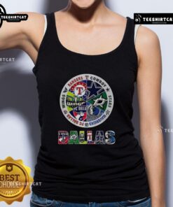 Trendy tank top featuring top combined logos of Dallas sports teams, perfect for fans supporting their favorite teams.