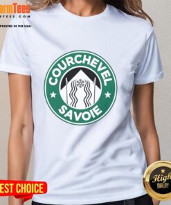 Top Courchevel Savoie X Starbucks logo parody ladies tee featuring a stylish design perfect for casual wear.
