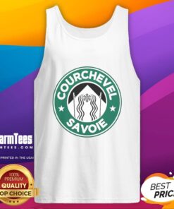 Top Courchevel Savoie tank top featuring a parody of the Starbucks logo in a stylish design.