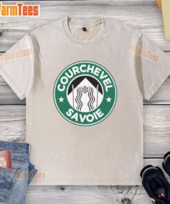 Top Courchevel Savoie X Starbucks logo parody on a stylish washed t-shirt, perfect for casual fashion enthusiasts.