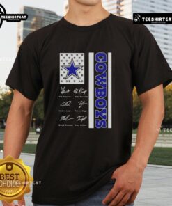 Top Dak Prescott and Dallas Cowboys players US flag signatures T-shirt showcasing team spirit and pride.
