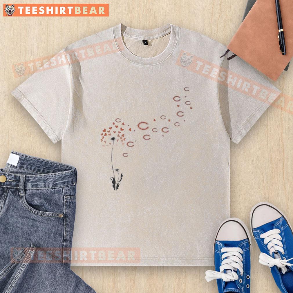 Top Dandelion Flower Chicago Bears Football Logo Washed T Shirt Top view of a dandelion flower with Chicago Bears football logo on a washed t-shirt, perfect for fans and casual wear.
