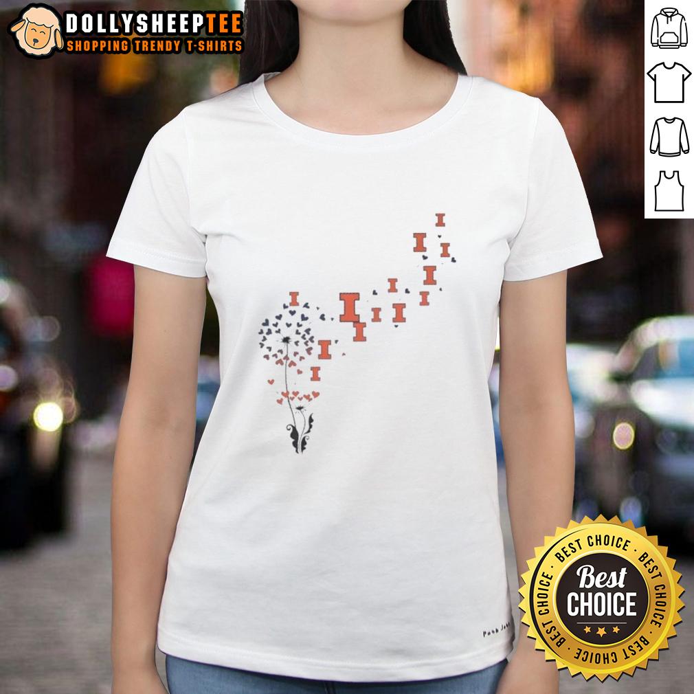 Top Dandelion Flower Illinois Fighting Illini Football Logo Ladies Tee Ladies tee featuring a top dandelion flower design and the Illinois Fighting Illini football logo.