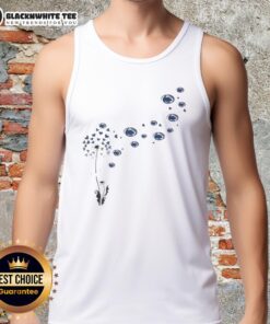 Top view of a dandelion flower with the Penn State Nittany Lions football logo on a stylish tank top.