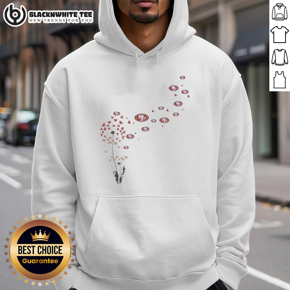 Top Dandelion Flower San Francisco 49Ers Football Logo Hoodie Alt Text: Top view of a dandelion flower with a San Francisco 49ers football logo hoodie in the background.