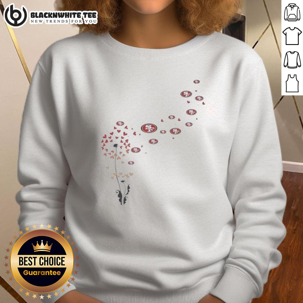 Top Dandelion Flower San Francisco 49Ers Football Logo Sweatshirt Alt Text: Top view of a dandelion flower design on a San Francisco 49ers football logo sweatshirt, showcasing team spirit.