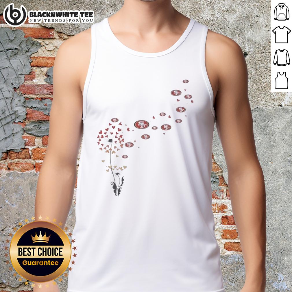 Top Dandelion Flower San Francisco 49Ers Football Logo Tank Top Alt Text: Stylish tank top featuring a dandelion flower design and the San Francisco 49ers football logo, perfect for fans.