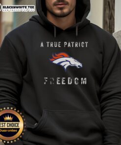 Alt Text: Top Denver Broncos Football hoodie featuring a True Patriot Freedom design, perfect for fans and supporters.