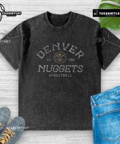 Vintage logo washed t-shirt featuring the Denver Nuggets Baseball Co. design, perfect for fans and casual wear.