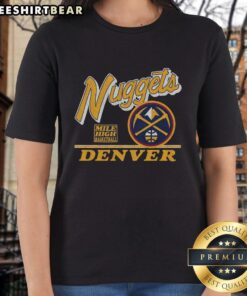 Vintage ladies tee featuring the Denver Nuggets logo, perfect for fans showcasing retro basketball style.