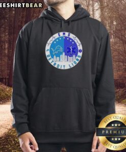 Alt Text: Top Detroit Lions Heartbeat EMS City Skyline Hoodie showcasing Detroit's skyline with a vibrant Lions design.
