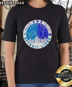 Top Detroit Lions Heartbeat EMS City Skyline Ladies Tee featuring a stylish graphic design perfect for fans.