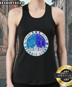 Detroit Lions Heartbeat EMS tank top featuring the city skyline, perfect for fans and casual wear.