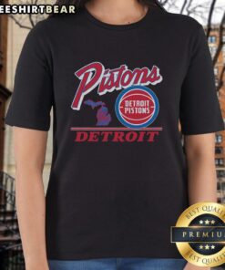 Vintage ladies tee featuring the Detroit Pistons logo, perfect for fans celebrating the team's legacy in style.