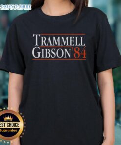 1984 Detroit Tigers Ladies Tee featuring Alan Trammell and Kirk Gibson, celebrating iconic baseball moments.