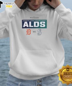 Top Detroit Tigers vs Seattle Mariners 2025 Postseason ALDS Matchup hoodie featuring team logos and vibrant colors.