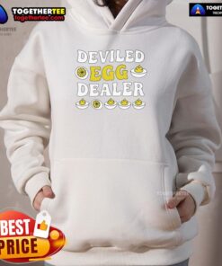 Cozy Thanksgiving hoodie featuring 'Top Deviled Egg Dealer' design, perfect for festive gatherings and egg enthusiasts.