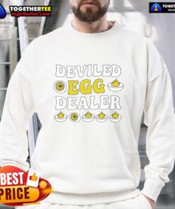 Cozy Top Deviled Egg Dealer Thanksgiving sweatshirt featuring a fun design, perfect for holiday gatherings and festive celebrations.
