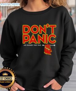 Cozy 'Don't Panic and Remember Your Towel' sweatshirt in vibrant colors, perfect for fans of comfort and sci-fi humor.