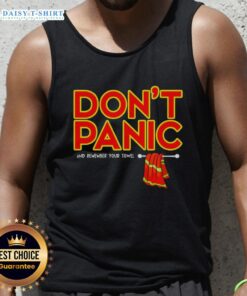 Top Don't Panic And Remember Your Towel Tank Top featuring a fun design, perfect for casual summer wear.