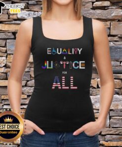 Alt Text: Top Equality and Justice for All US Flag tank top featuring a bold design celebrating American values.