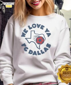 Top FC Dallas We Love Ya sweatshirt featuring team colors and logo, perfect for fans showing their support.