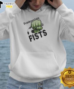Top Frankenstein Fists Soccer Hoodie featuring a unique design and vibrant colors, perfect for soccer fans and Halloween.