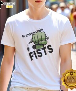 Top Frankenstein Fists Soccer T-Shirt featuring a vibrant graphic design perfect for soccer fans and Halloween enthusiasts.
