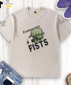 Top Frankenstein Fists Soccer Washed T-Shirt featuring a unique design perfect for soccer enthusiasts and Halloween fans.