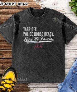 George Springer Toronto Blue Jays 2025 Division Champs T-Shirt with police horse, fans celebrating, tarp off.