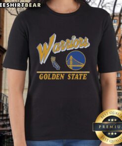 Vintage ladies tee featuring the Golden State Warriors logo, perfect for fans showcasing team spirit and style.