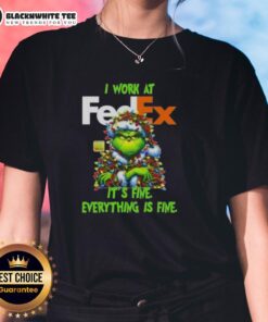 Top Grinch Christmas Tree X FedEx I Work At It's Fine Ladies Tee featuring festive design and vibrant colors for holiday cheer.