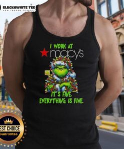 Top Grinch Christmas Tree tank top at Macy's, featuring 'I work at it's fine, everything is fine' design, perfect for festive cheer.
