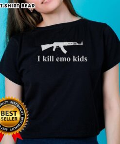Top Gun I Kill Emo Kids Ladies Tee featuring bold graphic design, perfect for fans of edgy and unique fashion styles.