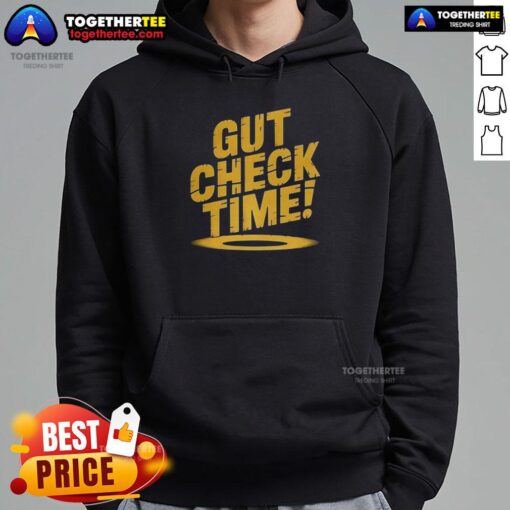 Cozy Top Gut Check Time Hoodie in navy featuring a bold graphic, perfect for casual wear and gut health enthusiasts.