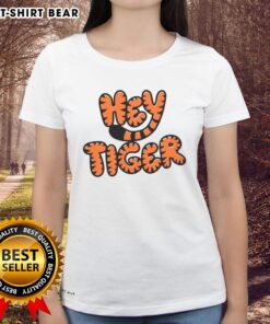 Top Hey Tiger Bubble Letter Ladies Tee featuring vibrant bubble letters and a stylish design for casual wear.