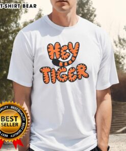 Top Hey Tiger Bubble Letter T-Shirt featuring vibrant bubble letters in a playful design, perfect for casual wear.