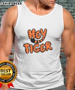 Stylish Top Hey Tiger bubble letter tank top in vibrant colors, perfect for casual summer outfits.
