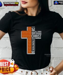 Alt Text: Texas Longhorns football ladies tee featuring 'I Can Do All Things Through Christ Who Strengthens Me' design.