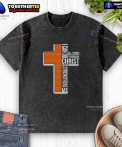 Texas Longhorns football cross washed t-shirt featuring 'I Can Do All Things Through Christ Who Strengthens Me' design.