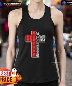 Alt Text: Texas Tech Red Raiders football cross tank top featuring 'I Can Do All Things Through Christ Who Strengthens Me' design.