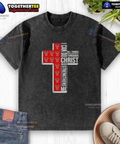 Texas Tech Red Raiders football cross washed t-shirt featuring 'I Can Do All Things Through Christ Who Strengthens Me' design.