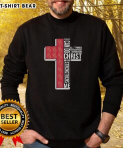 Alt Text: USC Trojans football sweatshirt featuring 'I Can Do All Things Through Christ Who Strengthens Me' design.