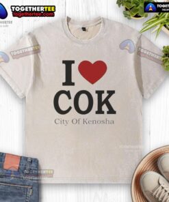 Top I Love Cok City of Kenosha washed t-shirt in vibrant colors, perfect for casual wear and showcasing local pride.