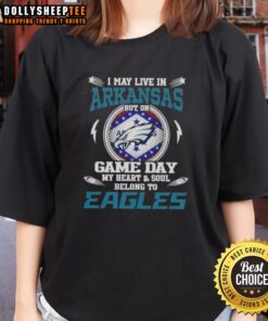 Alt Text: Womens Philadelphia Eagles tee shirt, perfect for game day, showcasing pride for the team in Arkansas.