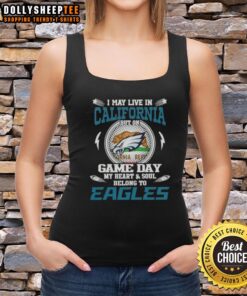 Philadelphia Eagles tank top showcasing pride for the team, perfect for game day, even while living in California.