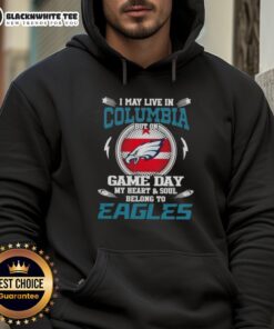 Columbia fan wearing a Philadelphia Eagles hoodie, showcasing team spirit on game day with pride and enthusiasm.
