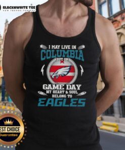 Columbia resident in Philadelphia Eagles tank top, showcasing game day spirit and team pride.
