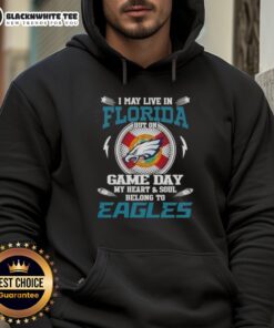 Philadelphia Eagles hoodie with 'I May Live In Florida But My Heart Belongs To The Eagles' design, perfect for game day.