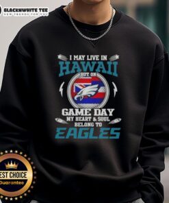 Philadelphia Eagles sweatshirt showcases team spirit, perfect for game day, even while living in Hawaii.